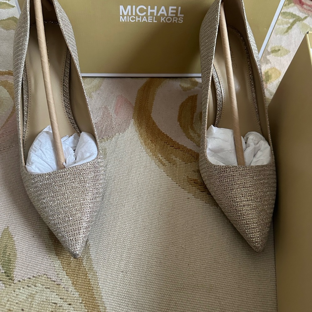 Michael Kors Alina Flex Pump Glitter Chain Mesh Pumps 7.5 Like New - Picture 8 of 8